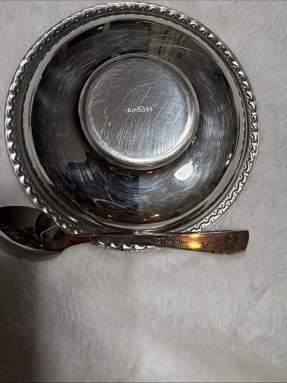 Set of Six Silver Dessert Bowls with Spoons
